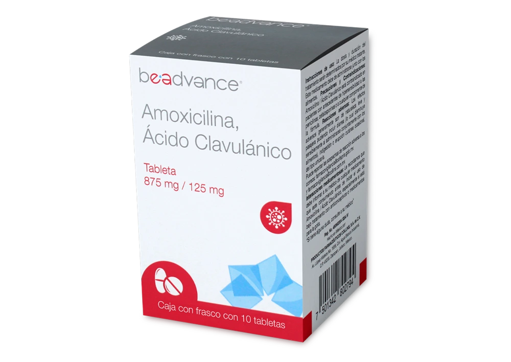 Amoxicilina 875 mg - Acido Clavulanico 135mg c10 Tabletas (Be Advance)