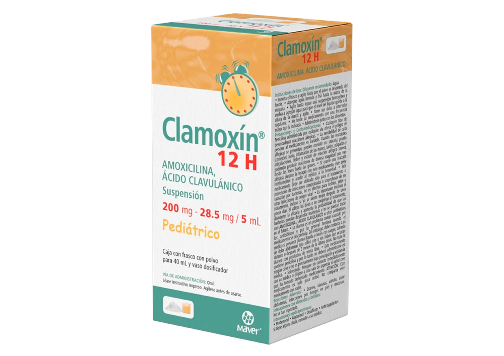 [7502009740497] Clamoxin 12h Pediátrico Suspensión 40mL (Amoxicilina 200mg - Acido Clabulanico 28.75 / 5mL)