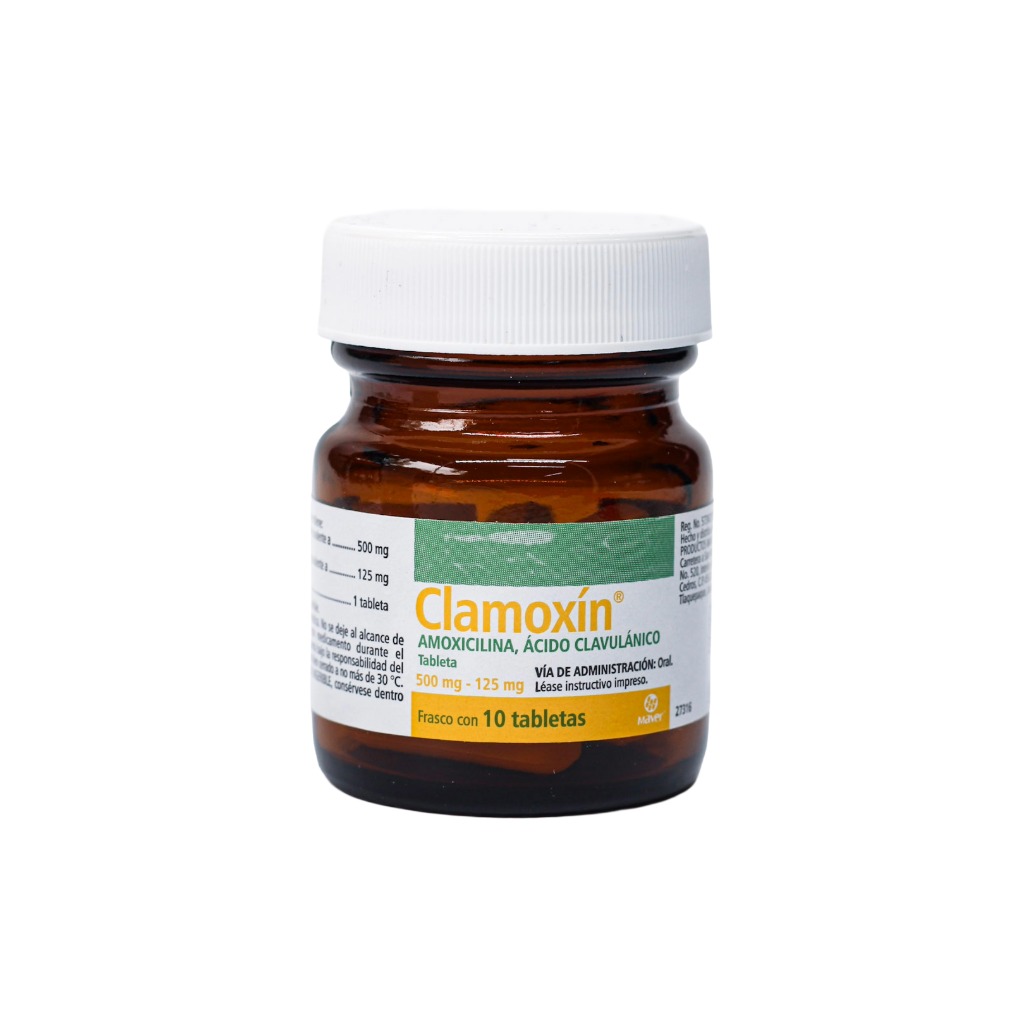 [7502009740992] Clamoxin  c10 Tabletas (Amoxicilina 500 mg - Acido Clabulanico 125 mg)