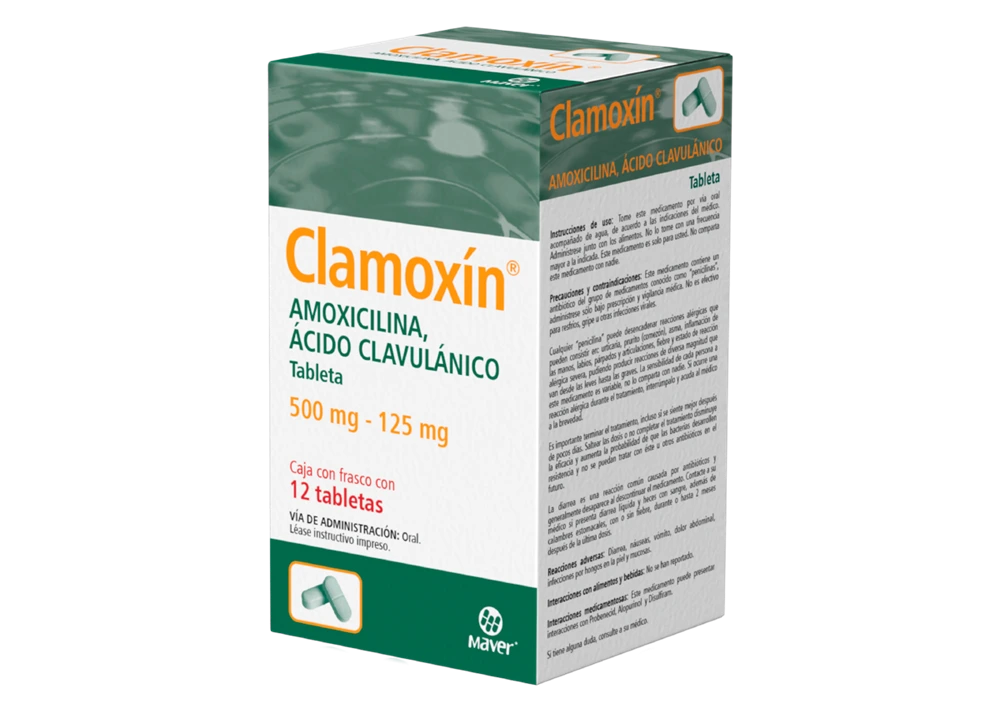 [7502009745010] Clamoxin c12 Tabletas (Amoxicilina 500 mg - Acido Clabulanico 125mg)