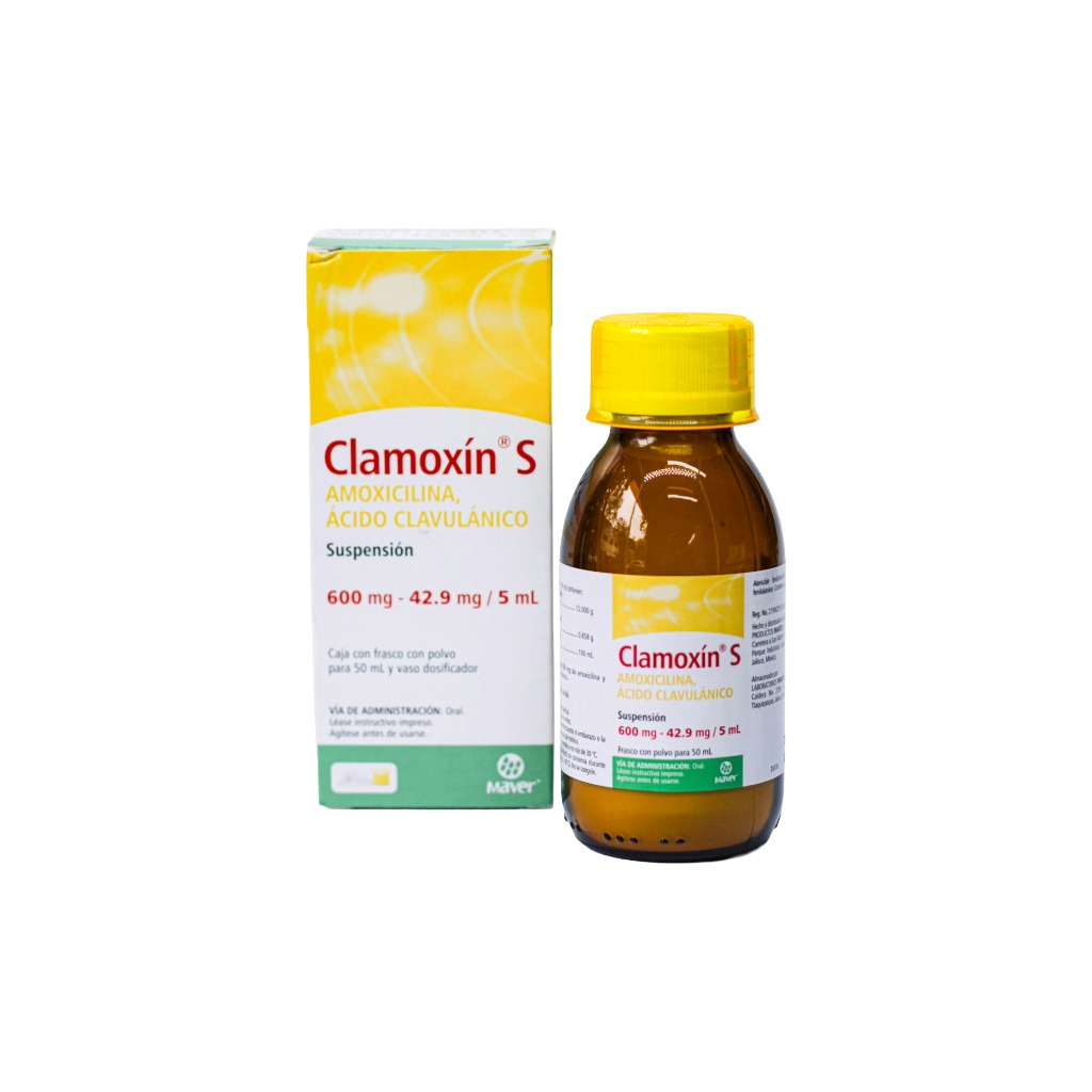 [7502009745140] Clamoxin S Suspensión 50mL(Amoxicilina 600 mg - Acido Clabulanico 42.9mg / 5mL)