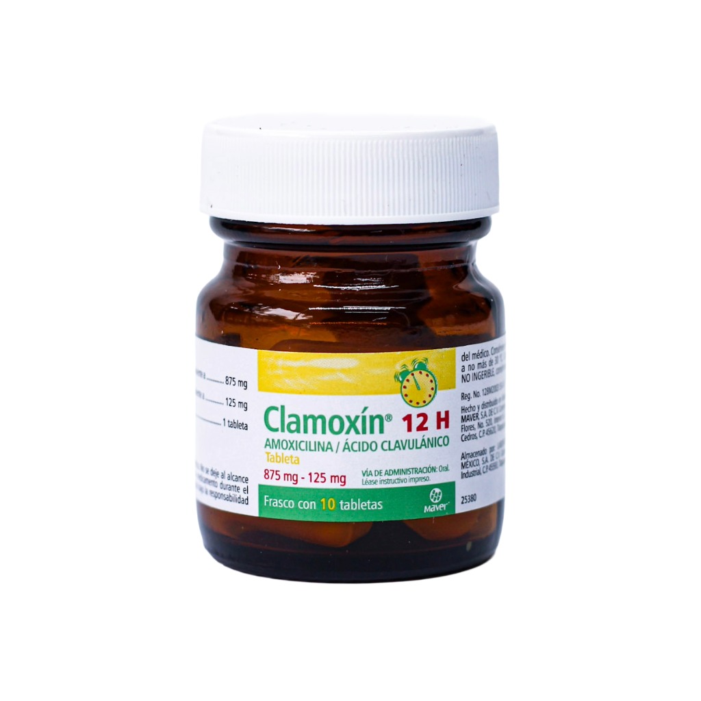 [7502009740763] Clamoxin 12h c10 Tabletas (Amoxicilina 875 mg - Acido Clabulanico 125 mg)