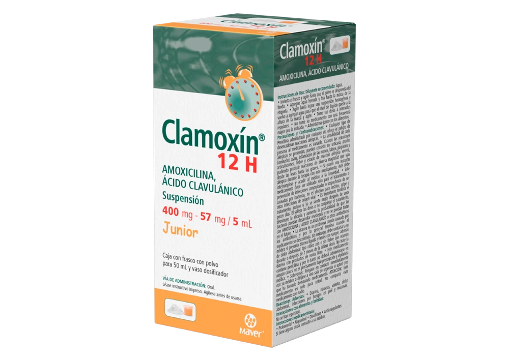 [7502009740503] Clamoxin 12h Junior Suspensión 50 mL (Amoxicilina 400 mg - Acido Clabulanico 57 mg / 5 mL)