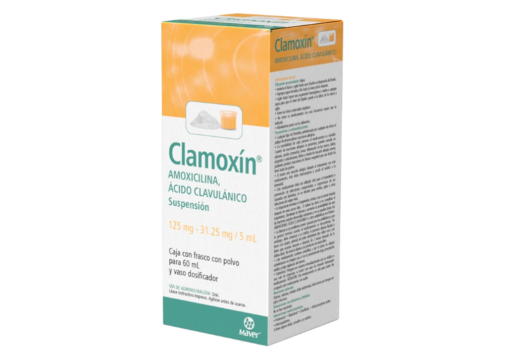 Clamoxín Suspensión 60 mL (Amoxicilina 125 mg - Acido Clabulanico 31.5mg / 5mL)