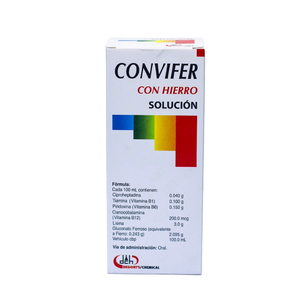 [7501825300991] Convifer con Hierro Solucion 220 ml (Vitamina B6 0.15 G Vitamina B12 200.00 MCG Vitamina B1 0.10 G Cilproheptadina 0.04 G L-LISINA 3.00 G Gluconato Ferroso 2.09 G)